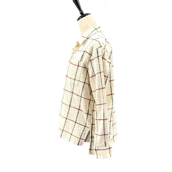 Madewell Cream Windowpane Flannel Oversized Ex-Boyfriend Long Sleeve Shirt - Picture 4 of 14